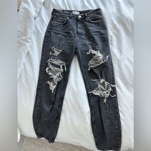 Zara Black Ripped Boyfriend Jeans